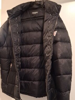 Guess Black Quilted Puffer Coat/ Unisex